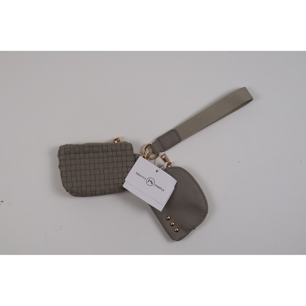 Pretty Simple Wristlet Multi Pouch Set Gray Woven Studded NWT